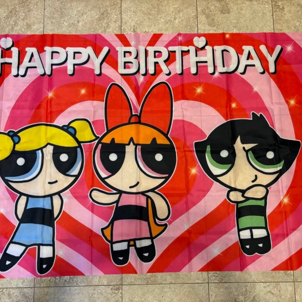 Powerpuff girls fabric birthday flag / photo back drop